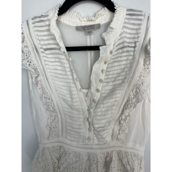 AllSaints Eyelet‎ Ruffle Sleeveless Blouse Women 4 White Boho Peplum Top - Picture 6 of 6